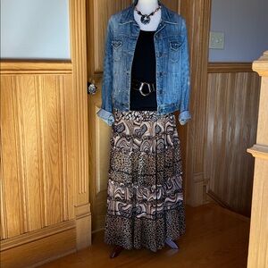 Choices Brown and Black Animal Print Lined Skirt